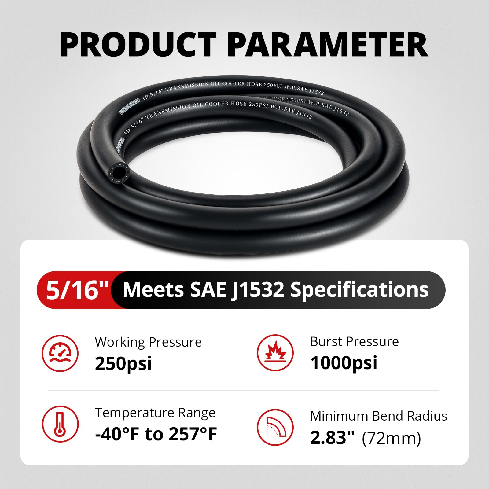 EVIL ENERGY hose demonstrates 250 psi working pressure for robust connections.