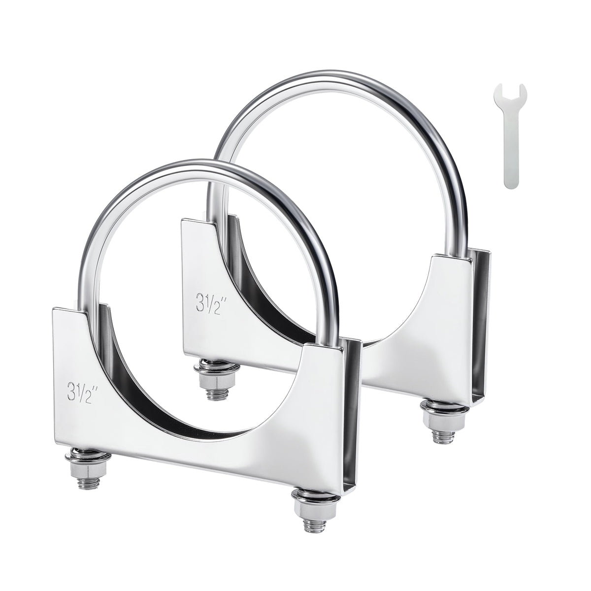 EVIL ENERGY 3-5 inch U-bolt clamp front view secures exhaust pipes with reduced vibration.