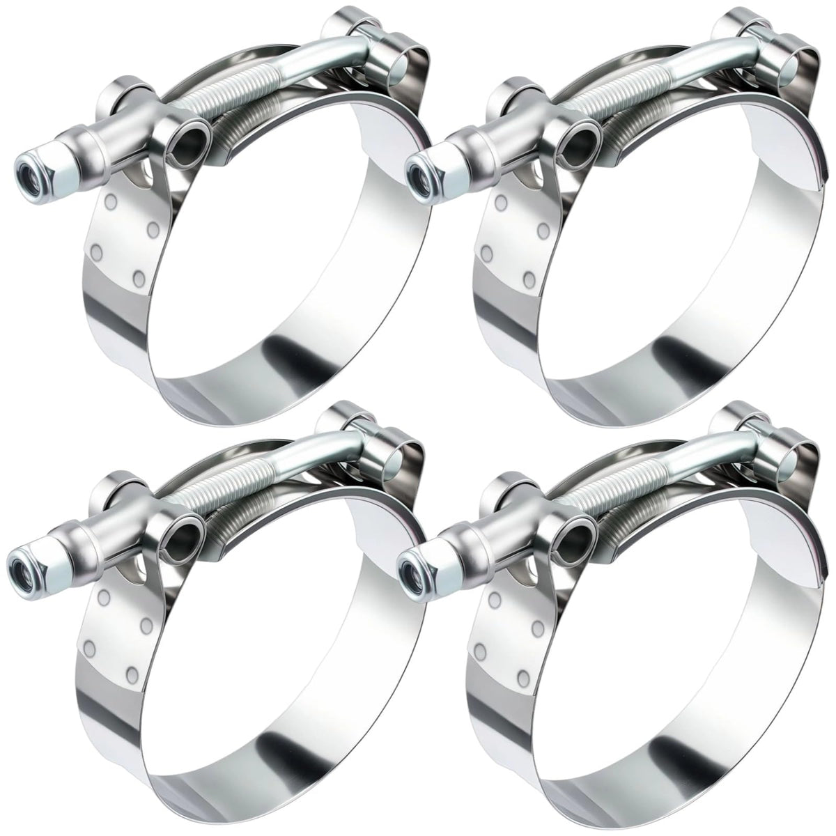 EVIL ENERGY 3.5 in T-bolt hose clamp close-up on a stainless steel body for durability.
