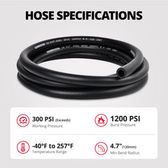 EVIL ENERGY 300psi working pressure rating demonstrates high-capacity performance for demanding fuel lines.