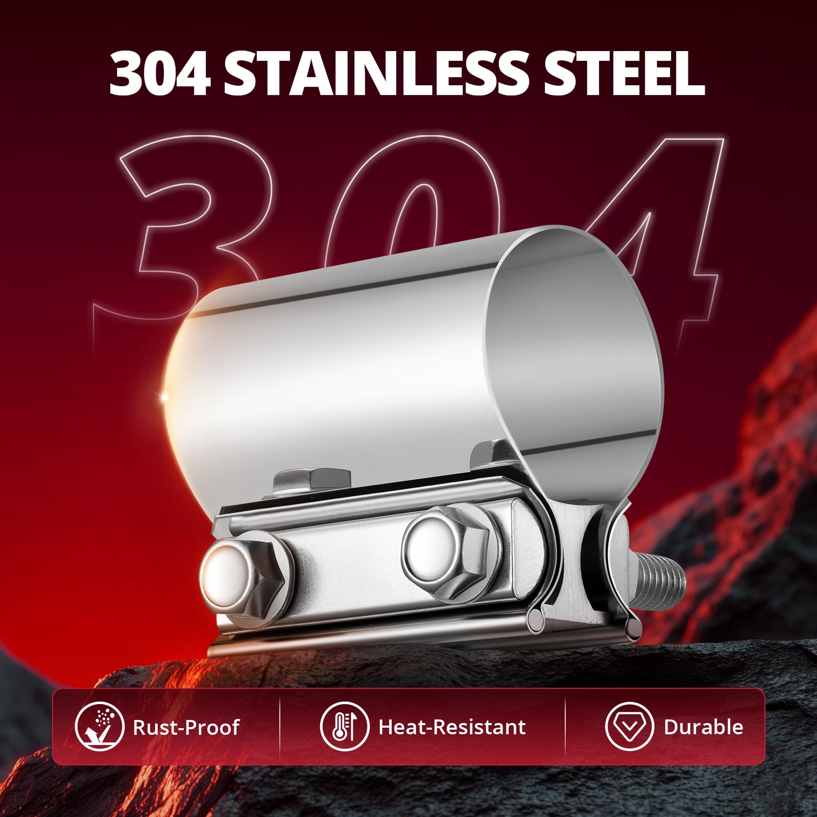 EVIL ENERGY 304 stainless steel clamp kit includes gasket and fasteners.