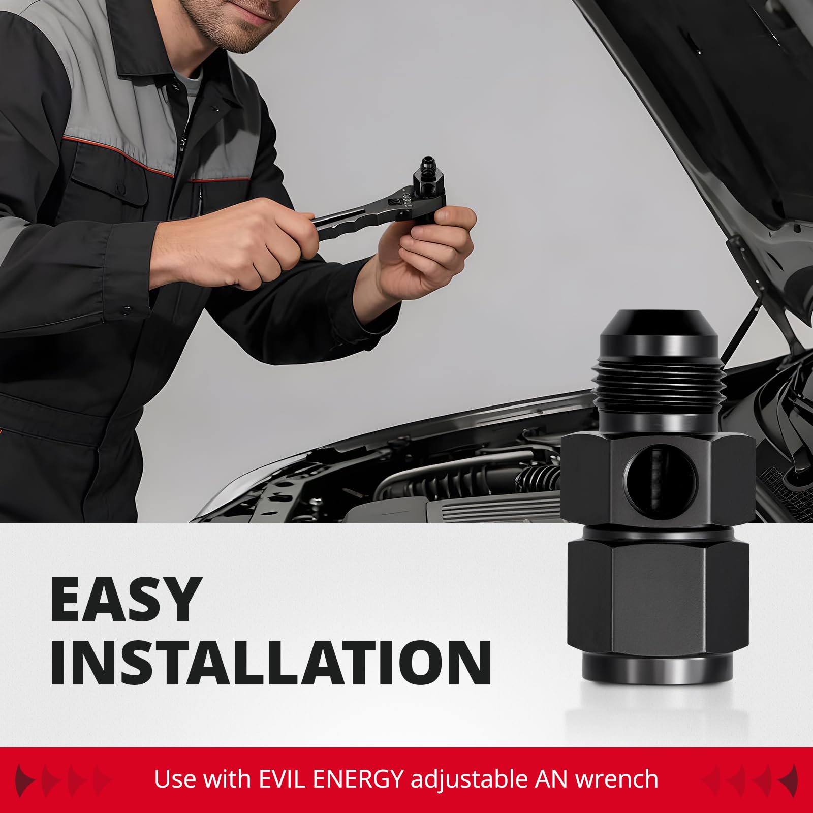 EVIL ENERGY 37-degree flare seal with 8AN threading for reliability.