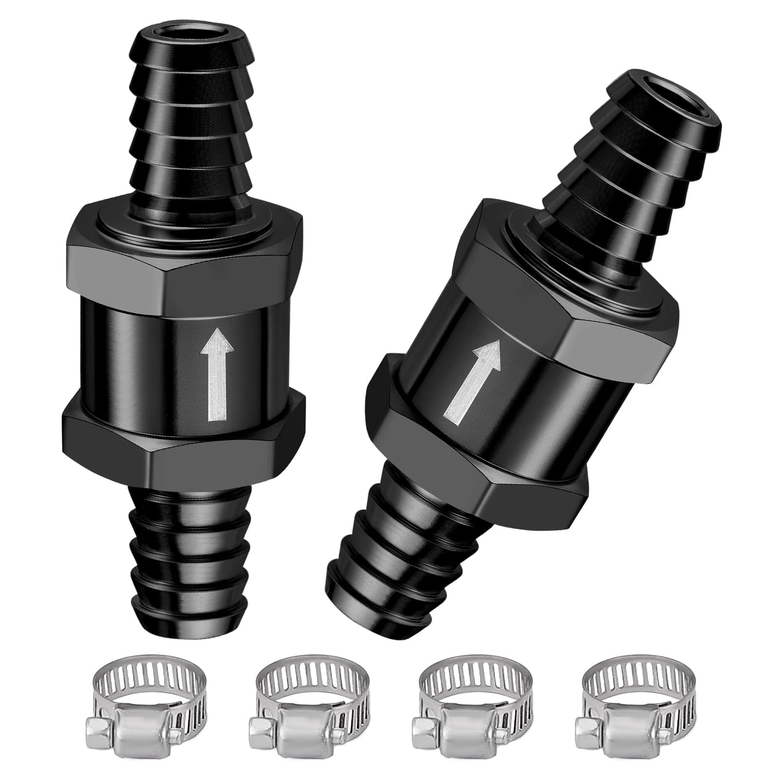 EVIL ENERGY 3/8-inch black check valve ready for easy fuel line installation.