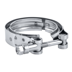 EVIL ENERGY 3-inch V-band clamp closeup, rugged stainless steel build for reliable sealing.