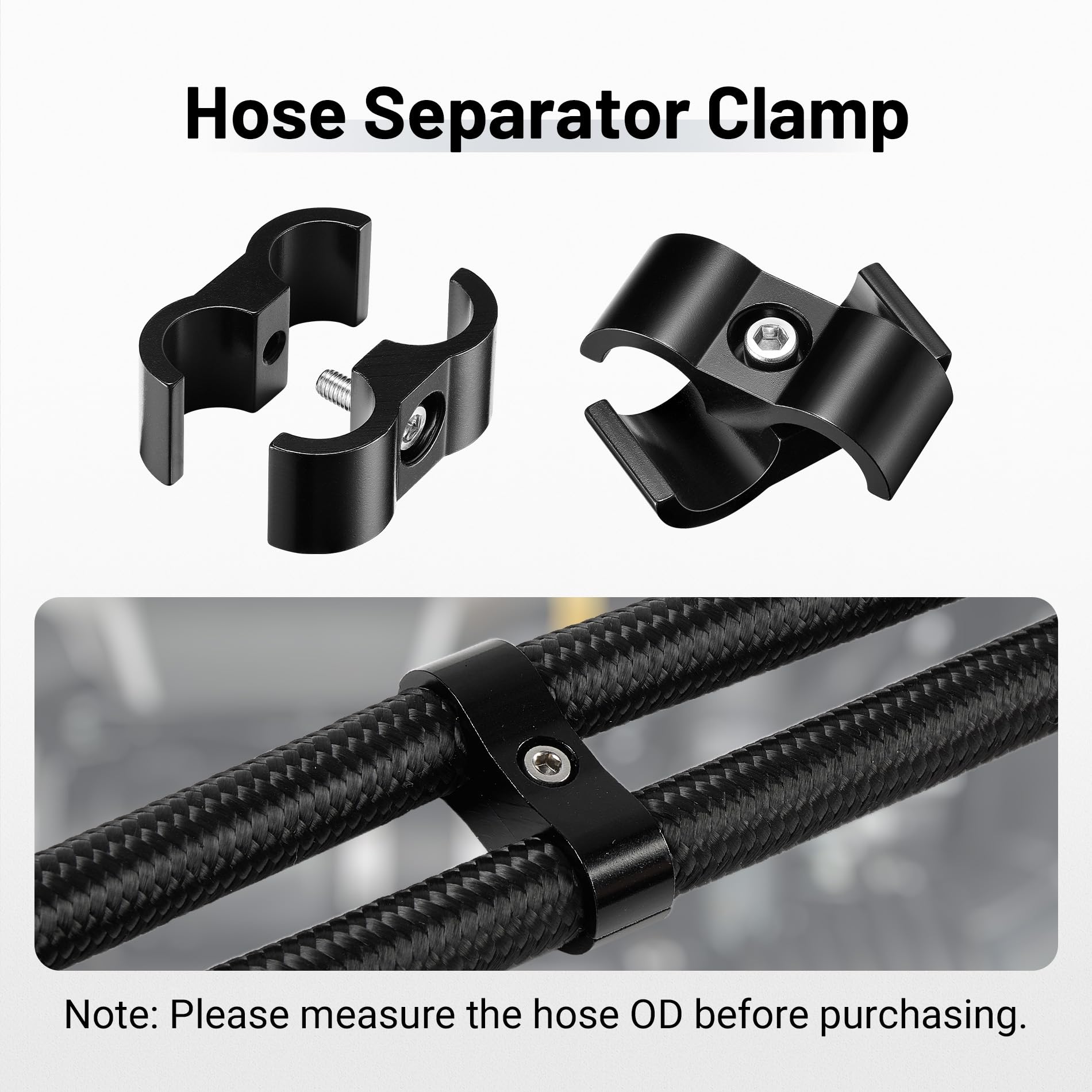 EVIL ENERGY 4AN hose separator clamp closeup: durable 6061-T6 aluminum