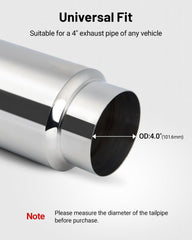 EVIL ENERGY 4-Inch resonator muffler diameter detail showcases 4.53 inch body for versatile setups