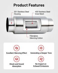 EVIL ENERGY 4-Inch resonator muffler with inlet and outlet pipes demonstrates universal compatibility