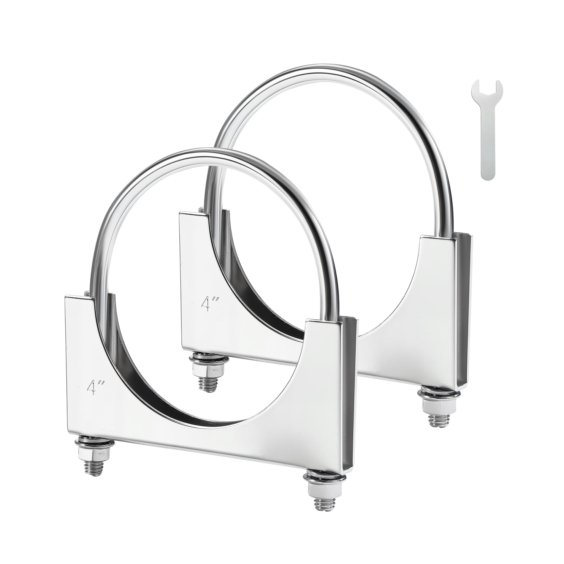 EVIL ENERGY 4-inch U-bolt exhaust clamp securing two pipes for a tight seal