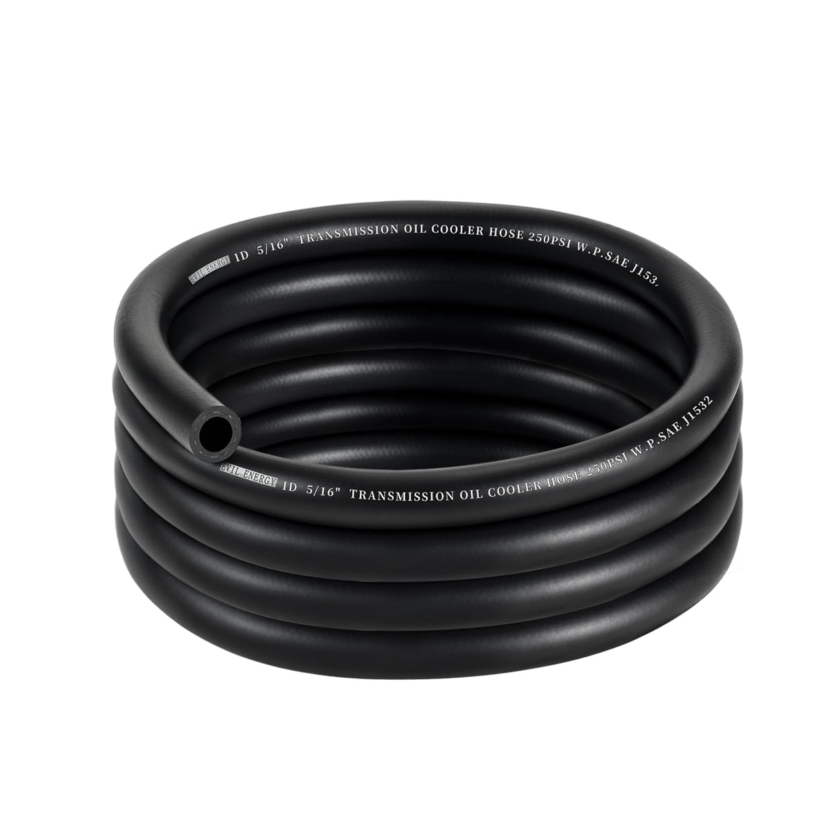 EVIL ENERGY 5/16 transmission hose rolled for easy handling and storage.