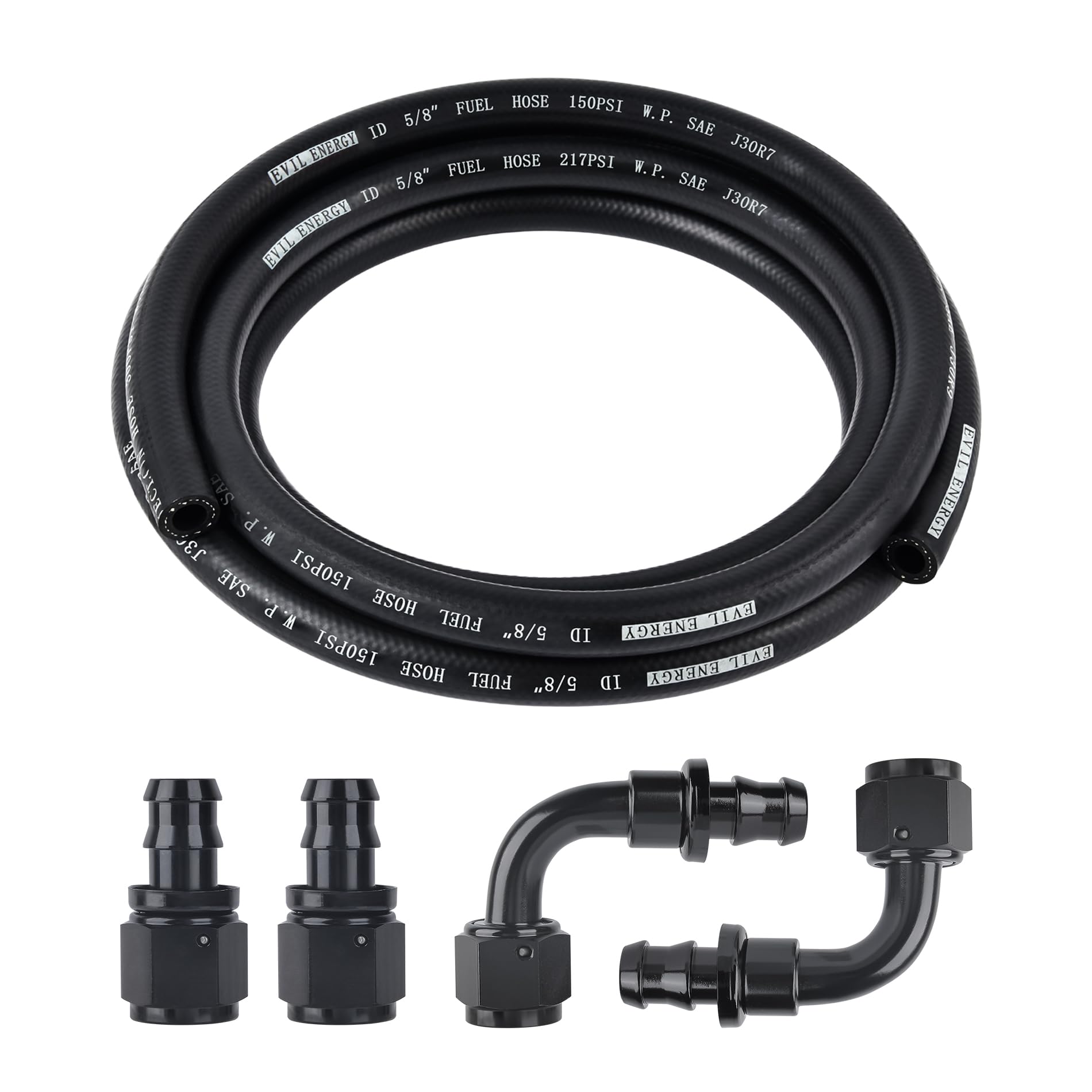 EVIL ENERGY 5/8 fuel hose kit in packaging, ready for installation.
