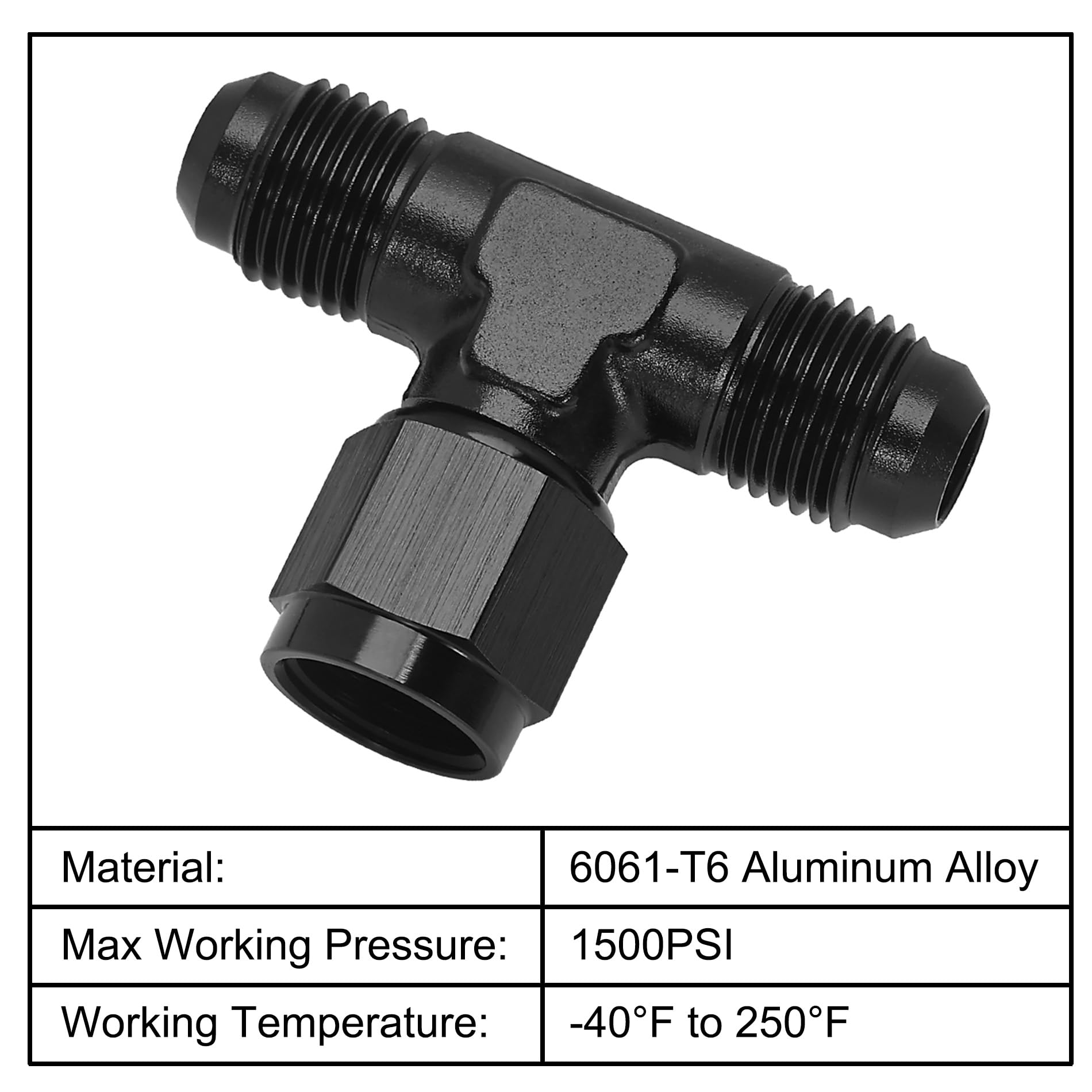 Evil Energy 6061-T6 aluminum 6AN tee adaptor offers lightweight durability.