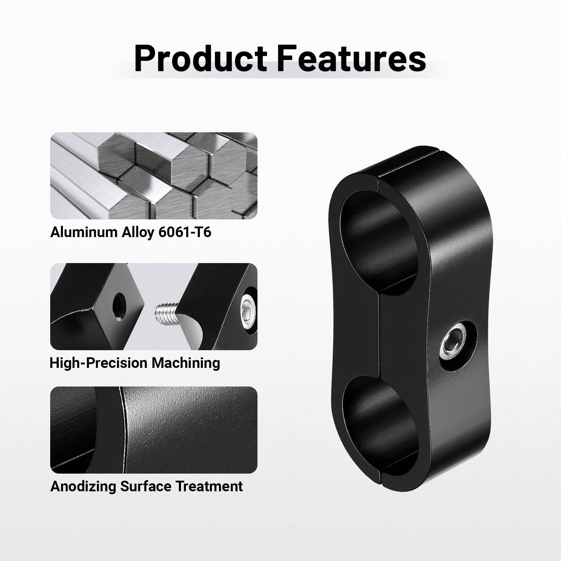 6061-T6 aluminum EVIL ENERGY clamp with black finish resists corrosion in performance environments.