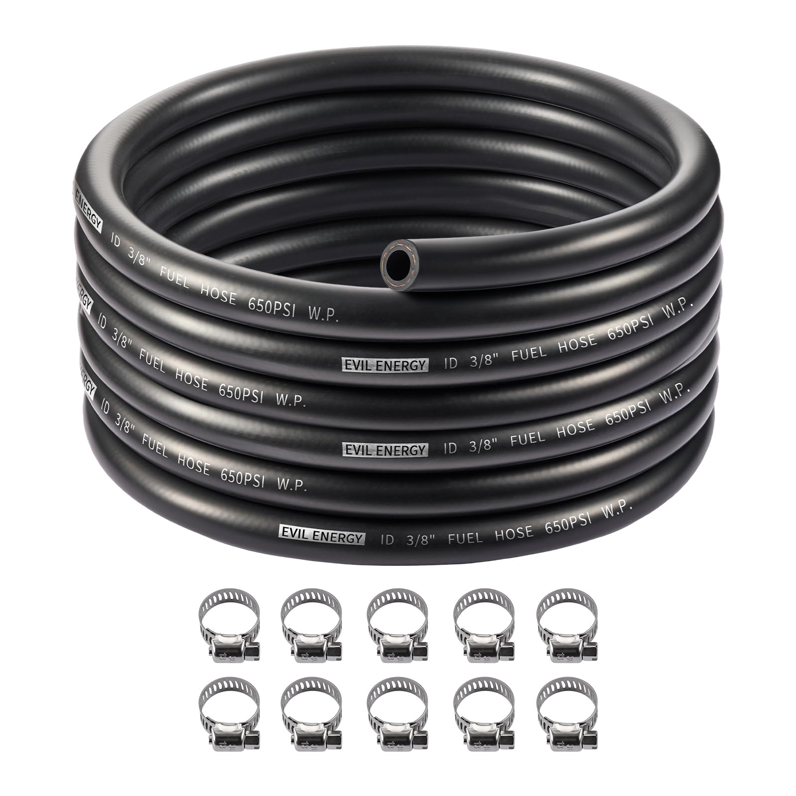 EVIL ENERGY 6AN 3-8 fuel line 20ft showing durable CPE outer layer for high-pressure use