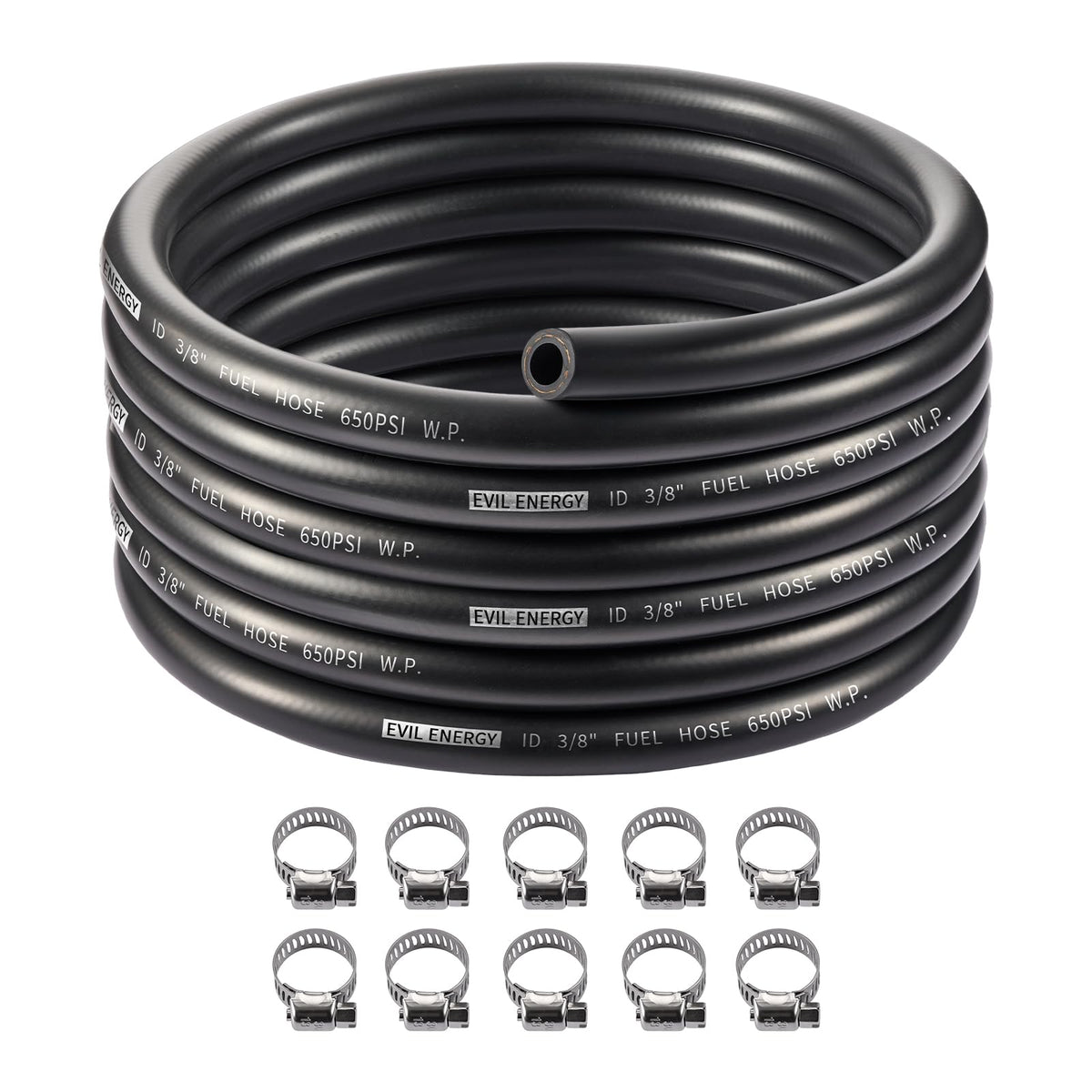 EVIL ENERGY 6AN 3-8 fuel line 20ft showing durable CPE outer layer for high-pressure use