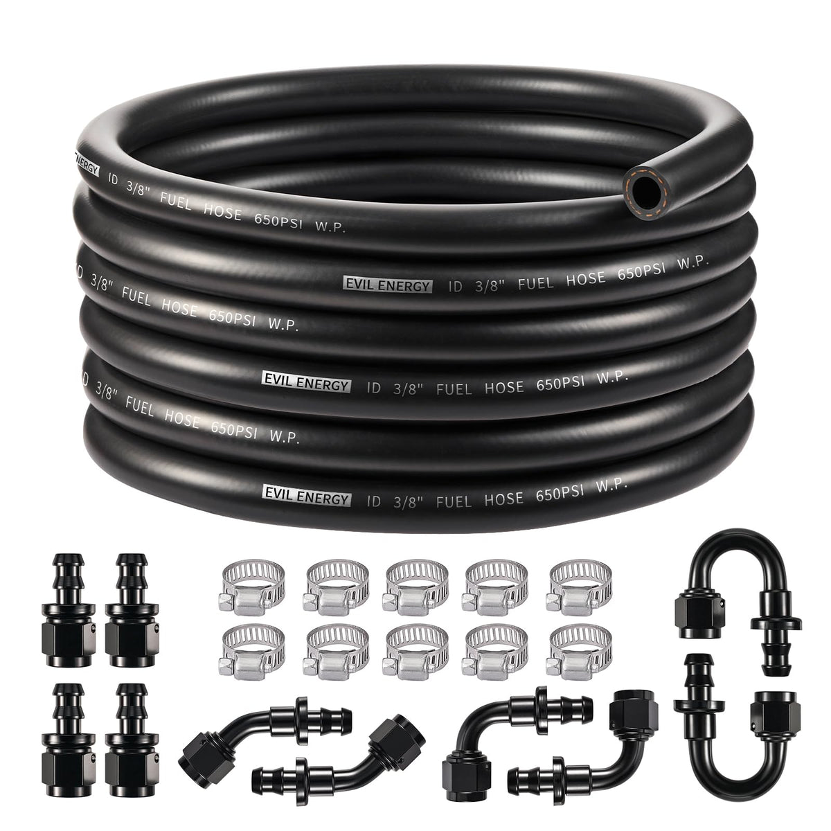 EVIL ENERGY 6AN 3/8 fuel line kit main view, rugged hose for fuel systems