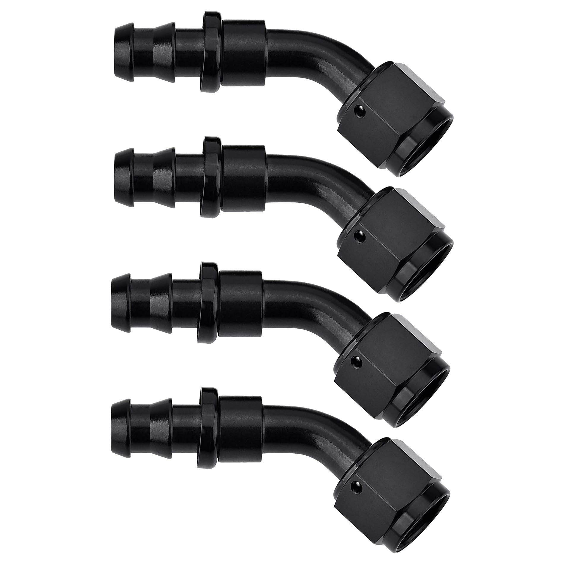 EVIL ENERGY 6AN 45-degree push-lock end demonstrates a secure rubber hose connection.