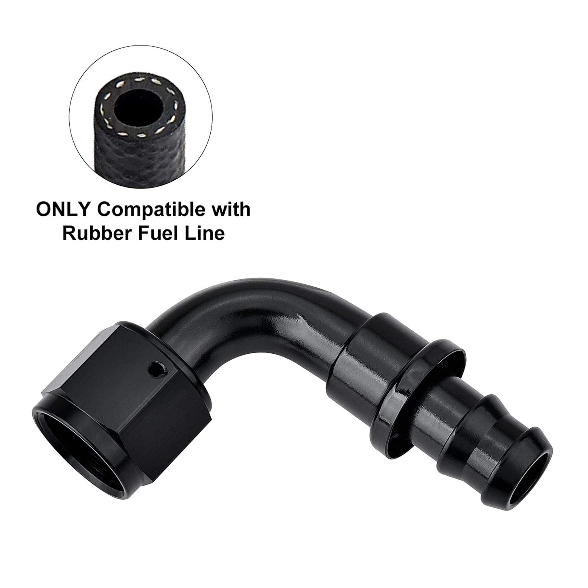 EVIL ENERGY 6AN 90-degree hose end; suitable for rubber fuel lines.