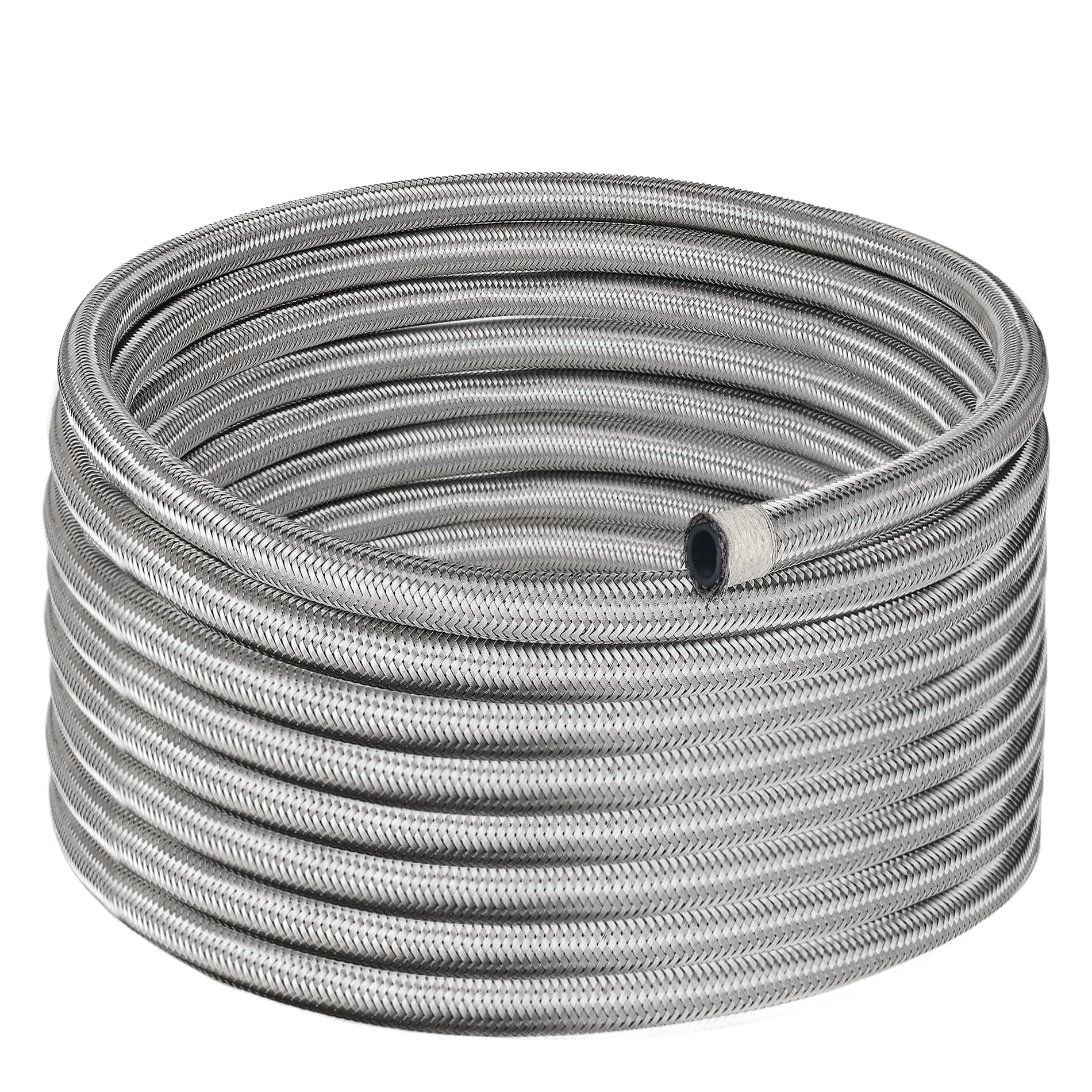 EVIL ENERGY 6AN braided fuel line silver close-up showing high-pressure resilience for performance setups