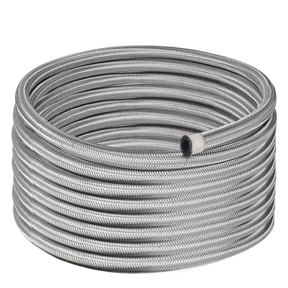 EVIL ENERGY 6AN braided fuel line silver close-up showing high-pressure resilience for performance setups