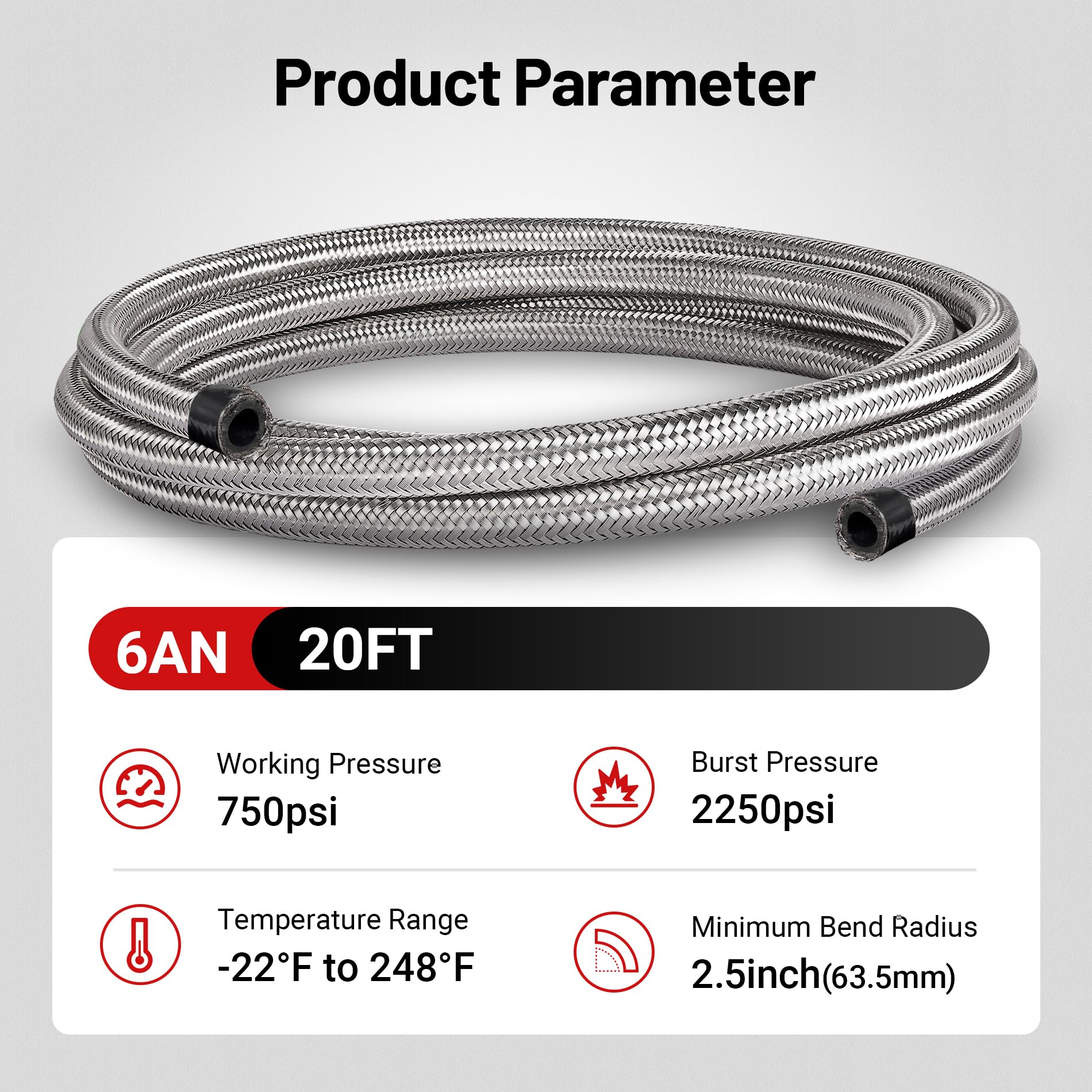 Nylon outer braid on EVIL ENERGY 6AN hose offers abrasion resistance in engine bays.
