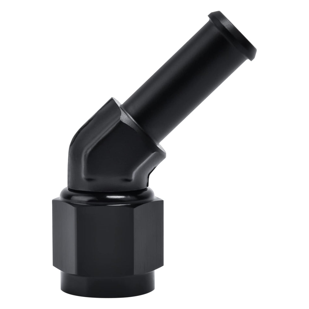 EVIL ENERGY 6AN female to 3-8 barb swivel 45-degree for reliable high-pressure hose connections.