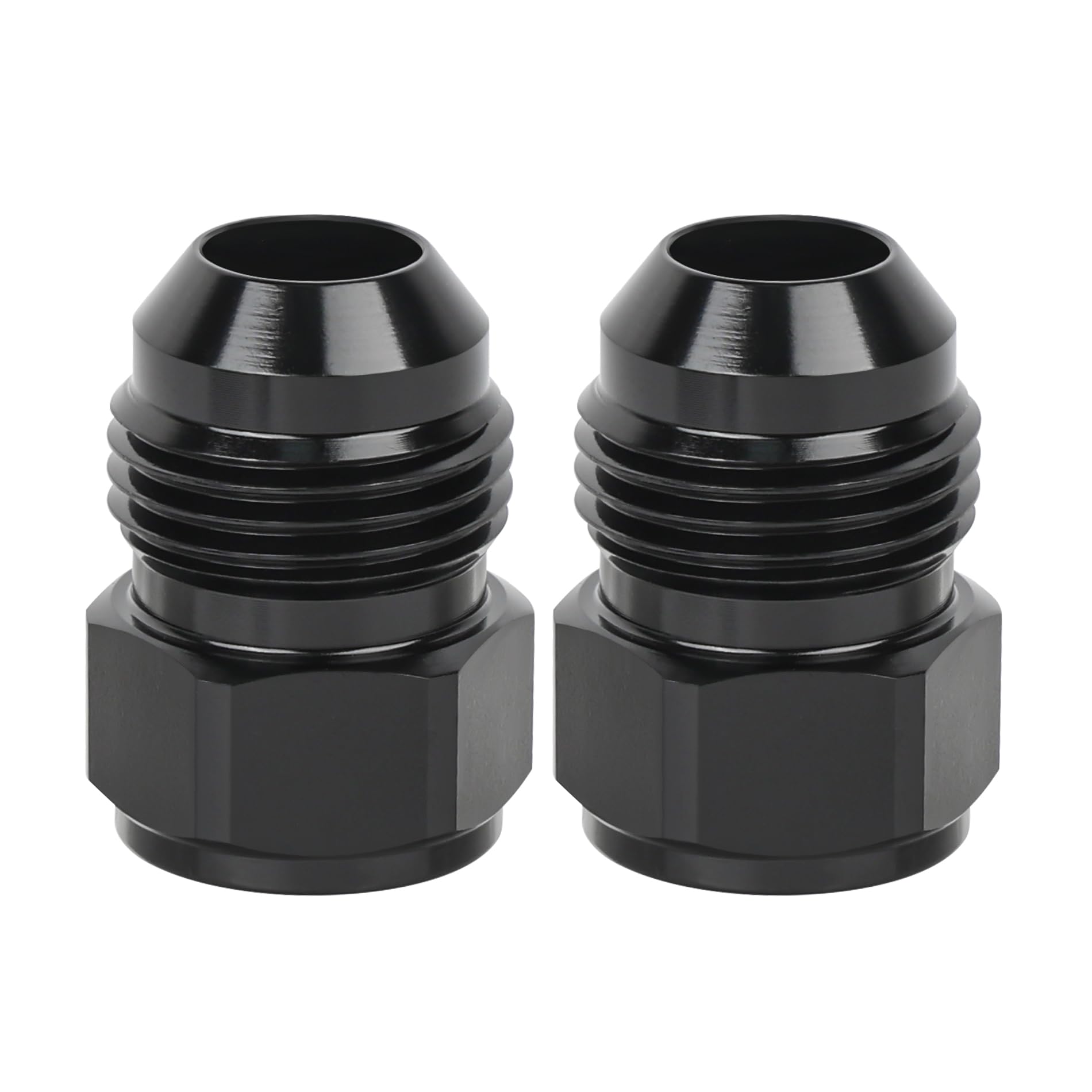 EVIL ENERGY 6AN female to 8AN male flare reducer close-up, ideal for tight engine bays.