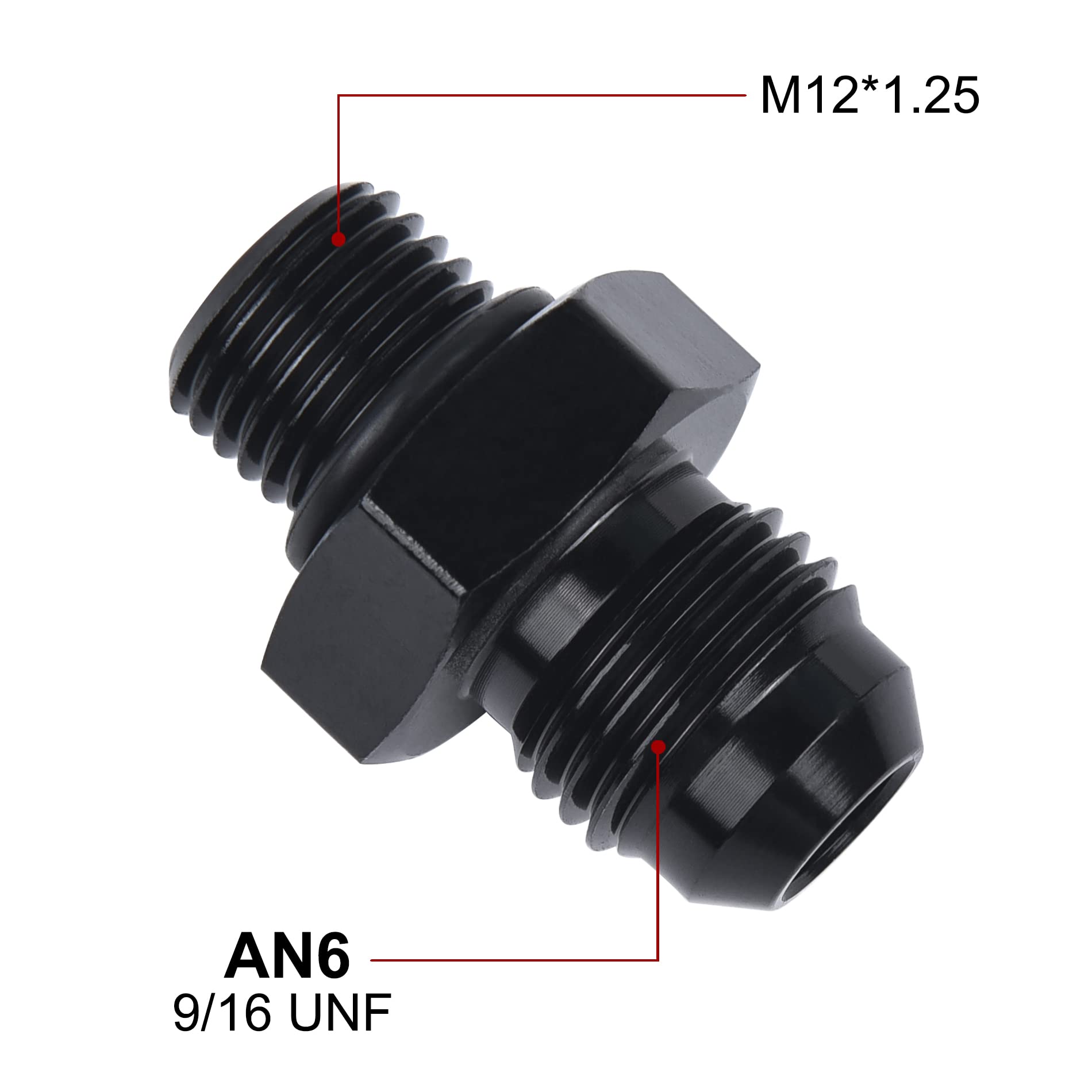 EVIL ENERGY 6AN flare to M12 adapter side angle shows compact, lightweight aluminum body