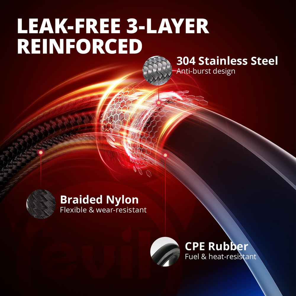 EVIL ENERGY 20 ft braided hose enables flexible route planning.