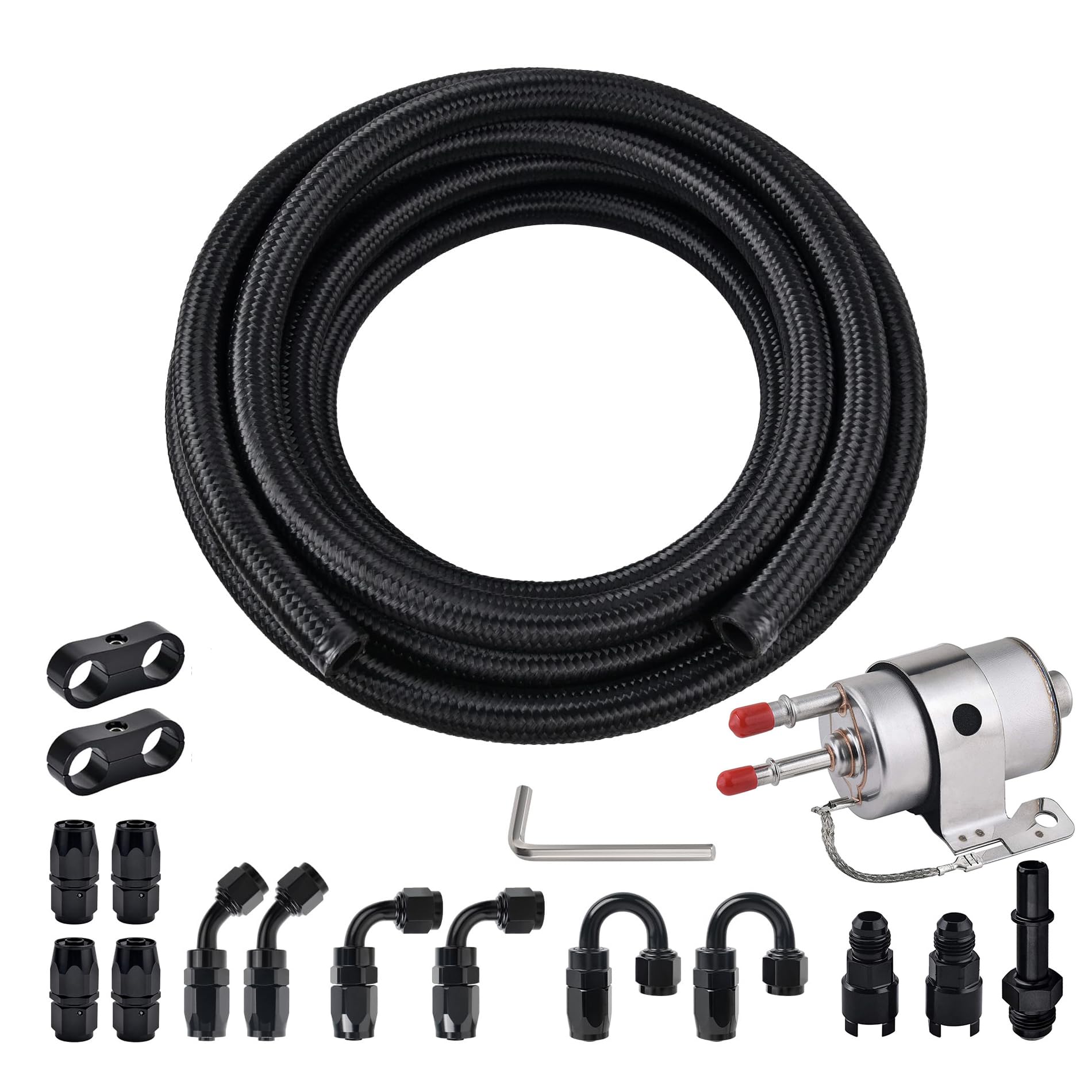 EVIL ENERGY 6AN fuel line kit closeup shows durable braided hose for EFI installations.