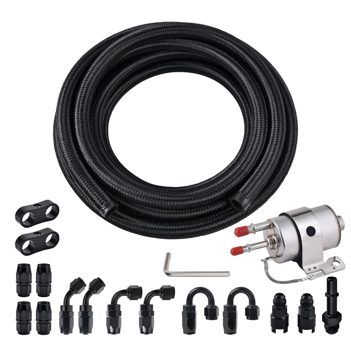 EVIL ENERGY 6AN fuel line kit closeup shows durable braided hose for EFI installations.