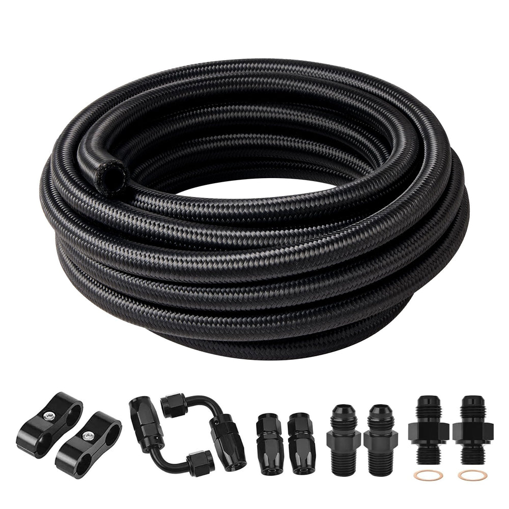 EVIL ENERGY 6AN fuel line kit with coiled hose showing flexibility and high-pressure rating.