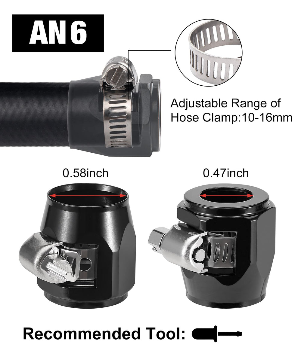 EVIL ENERGY 6AN hose finisher clamp side view showing installation compatibility.