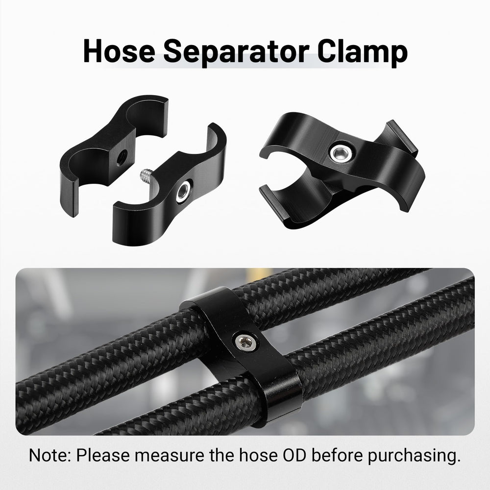 EVIL ENERGY 6AN hose separator clamp aluminum black side view shows secure mounting.