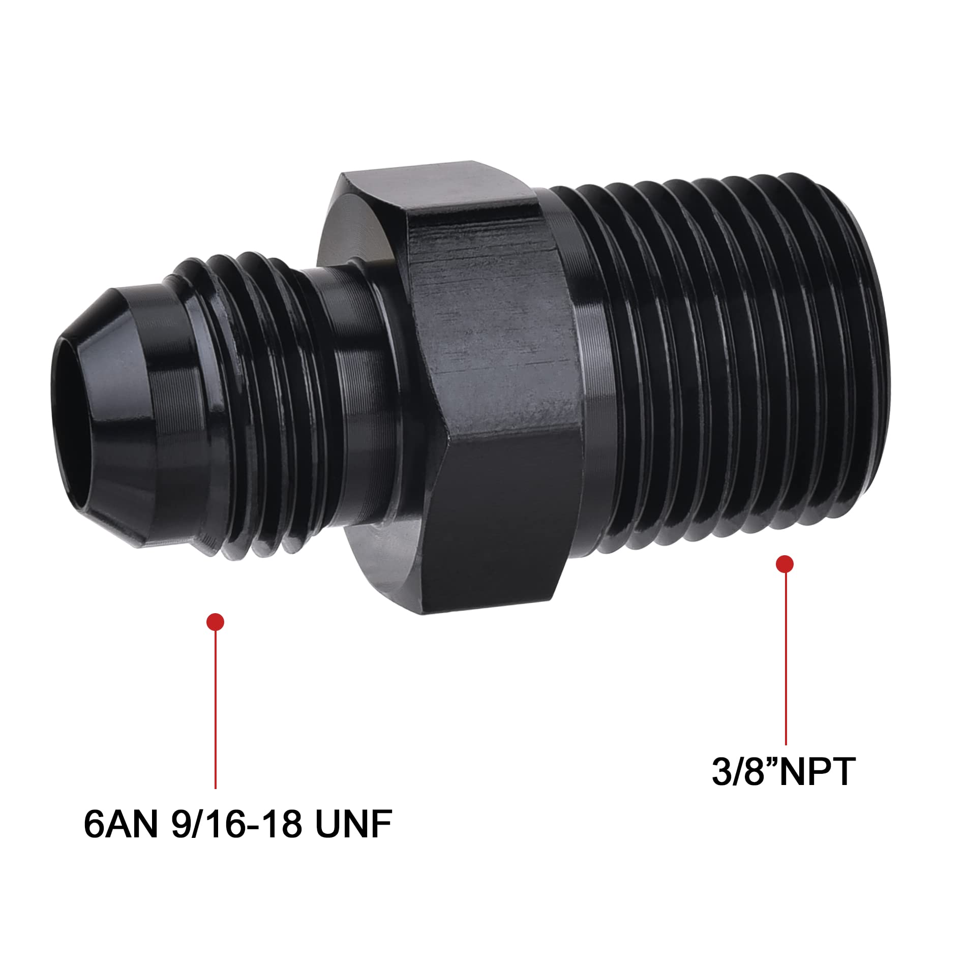 EVIL ENERGY 6AN to 3/8 NPT adapter in black aluminum, ideal for cooling lines.