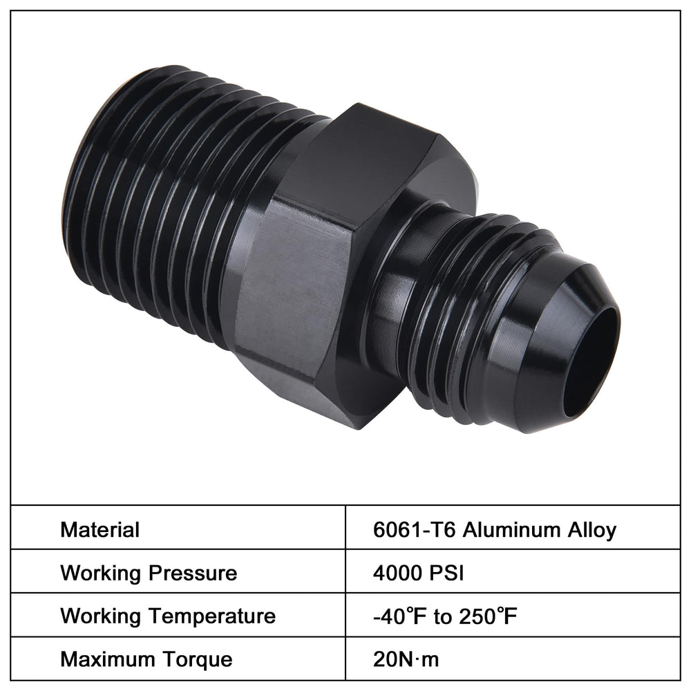 EVIL ENERGY adapter with 37 degree flare and 60 degree NPT seats for sealing.