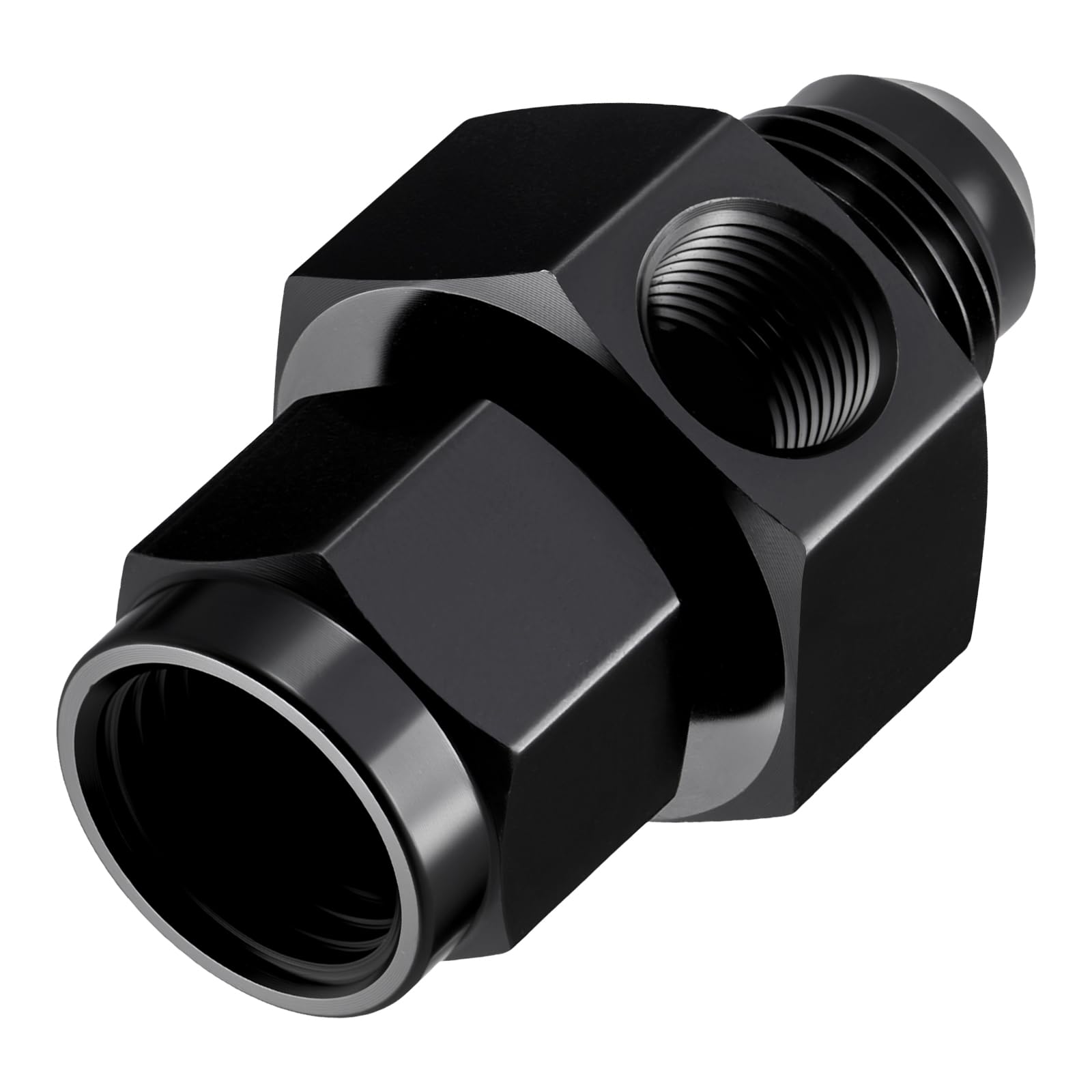 EVIL ENERGY 6AN take-off with swivel and 1/8 NPT gauge port for fuel pressure sensing.