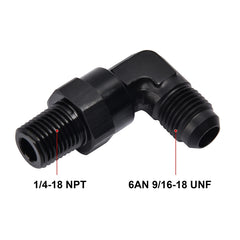 EVIL ENERGY 6AN to 1/4 NPT swivel fitting side view highlights compact aluminum black profile