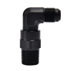 EVIL ENERGY 6AN to 3/8 NPT 90° swivel adapter in black aluminum for easy routing.