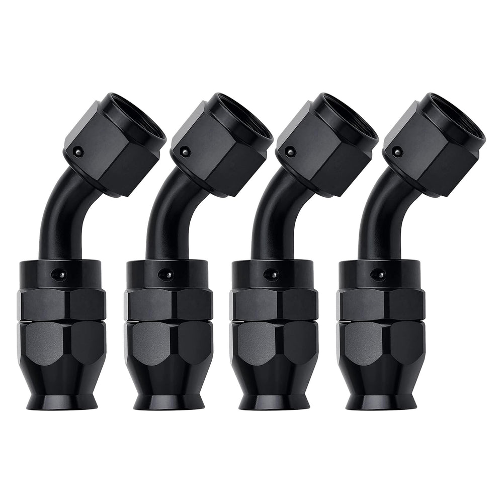 EVIL ENERGY 6AN PTFE fitting 45-degree black for secure high-pressure hose connections.