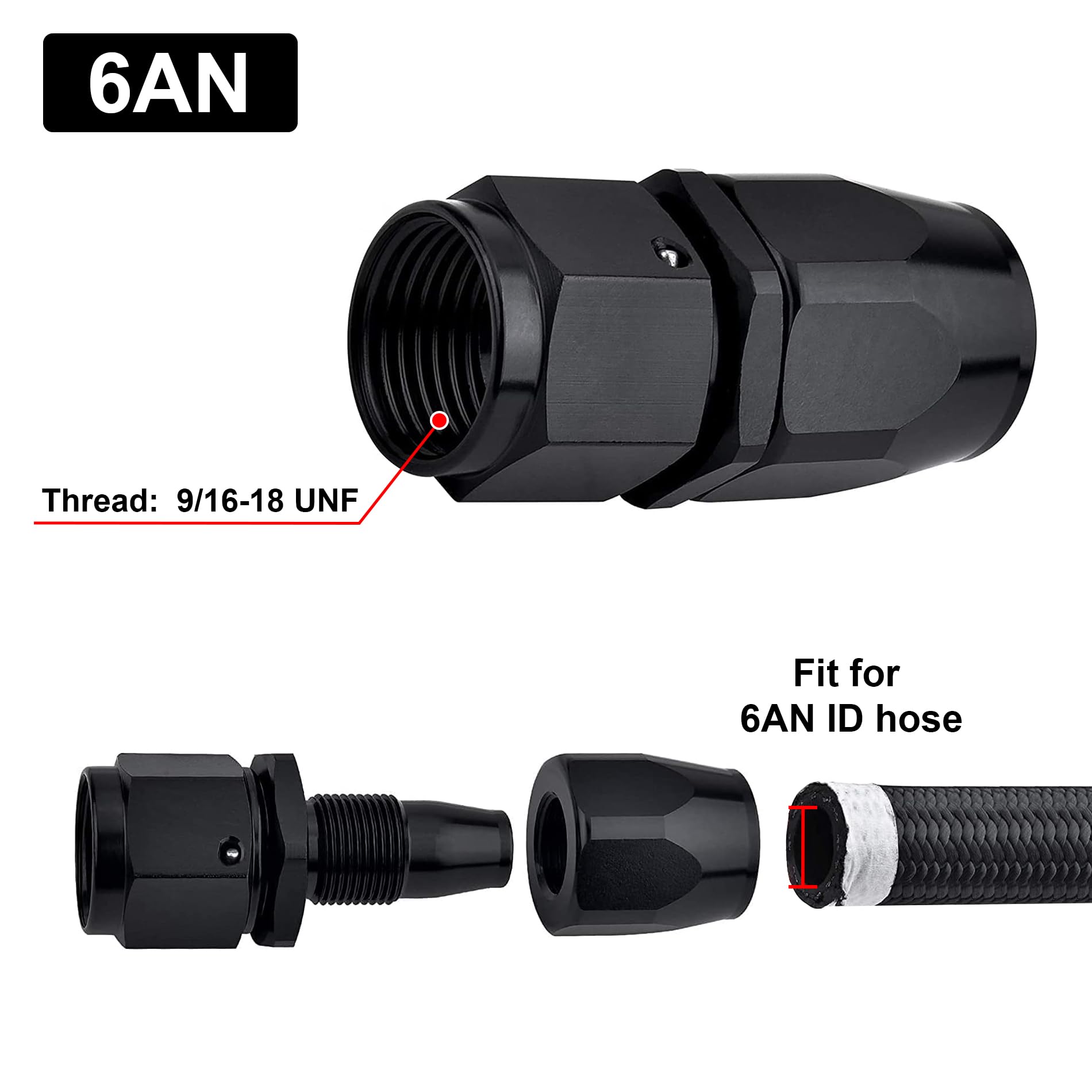 EVIL ENERGY 6AN swivel fitting on stainless braided hose for simple assembly