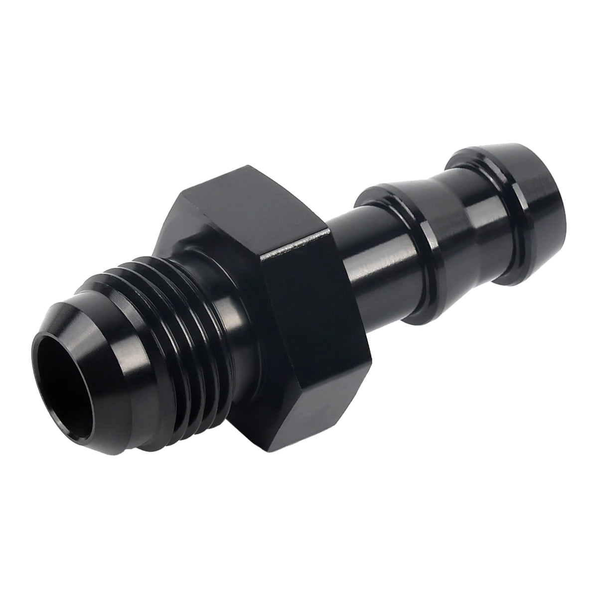 EVIL ENERGY 6AN to 3/8 barb push-on adapter – aluminum assembly for reliable hose fit.
