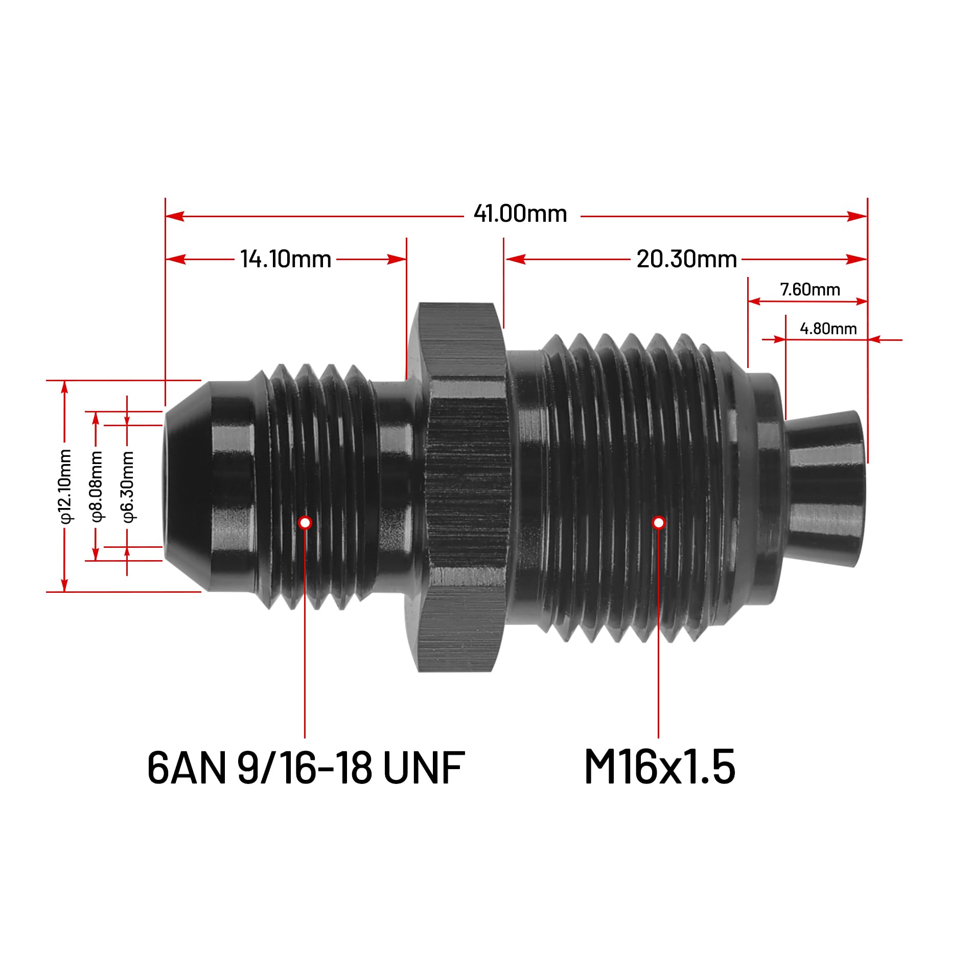 EVIL ENERGY 6AN to M16x1.5 adapter side connection reveals compact profile for tight engine bays.