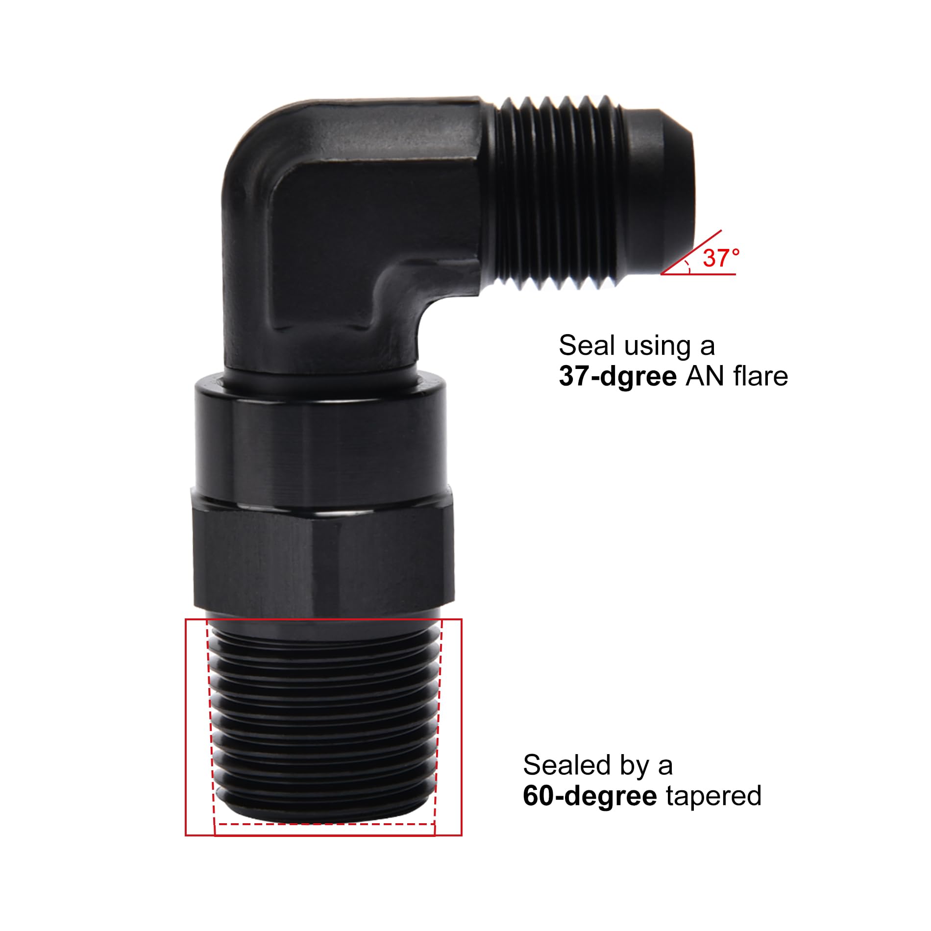 EVIL ENERGY 6AN to 3/8 NPT fuel-line adapter enabling clean connections in tight spaces.