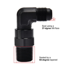EVIL ENERGY 6AN to 3/8 NPT fuel-line adapter enabling clean connections in tight spaces.