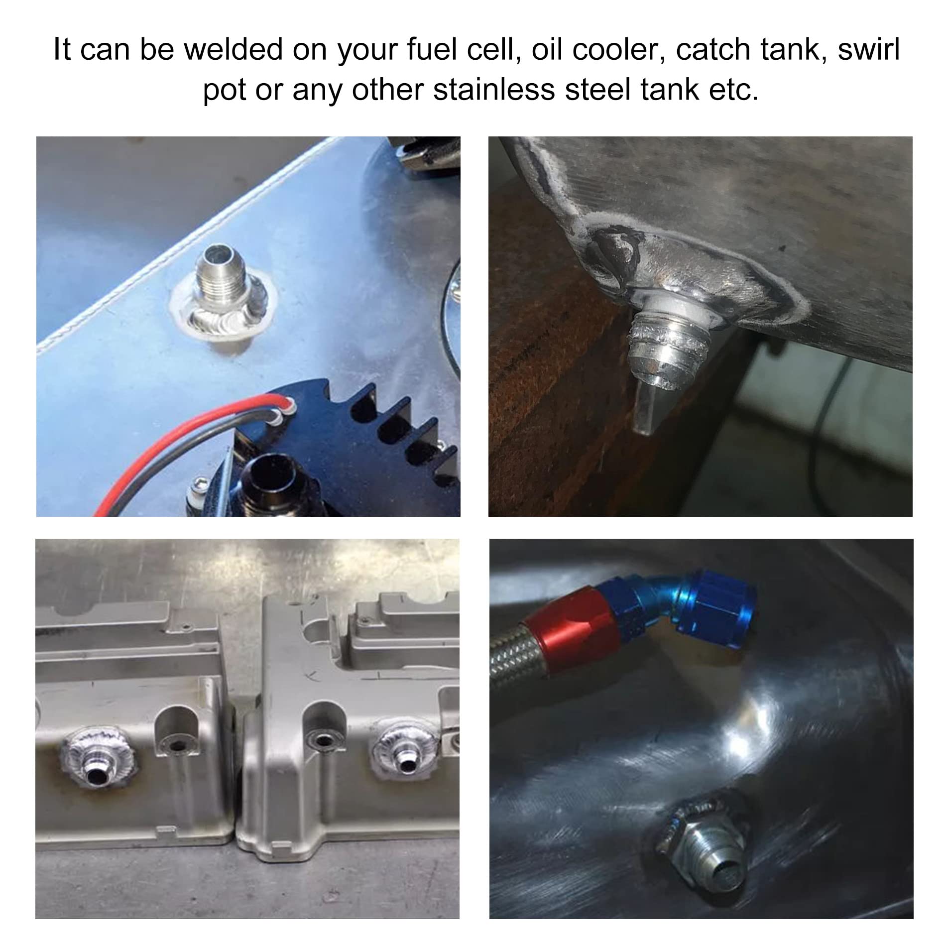 EVIL ENERGY weld-on bung assembly, 37-degree flare seal visible for consistent sealing.