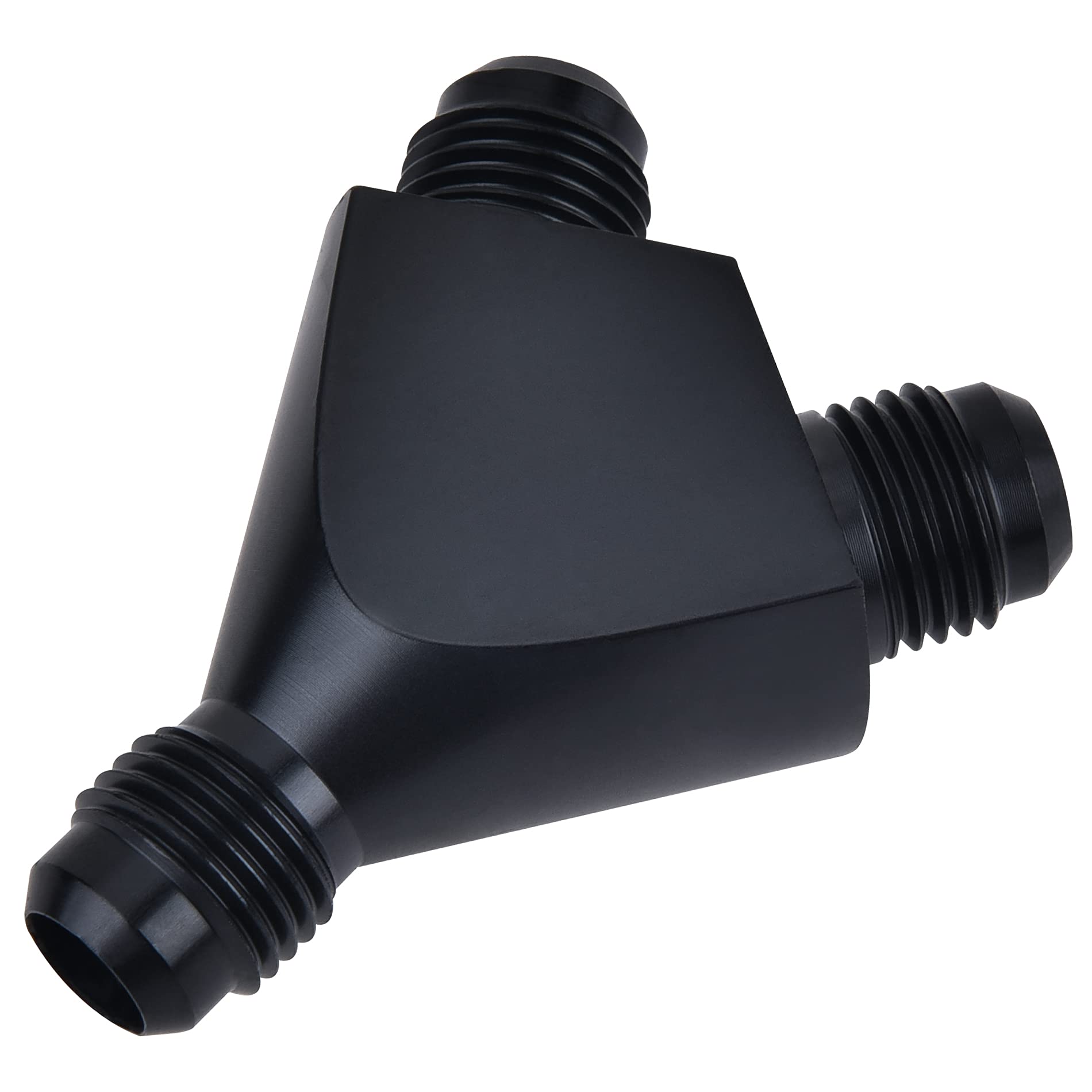 EVIL ENERGY 6AN Y-block flare fitting close-up shows rugged aluminum build for reliability.