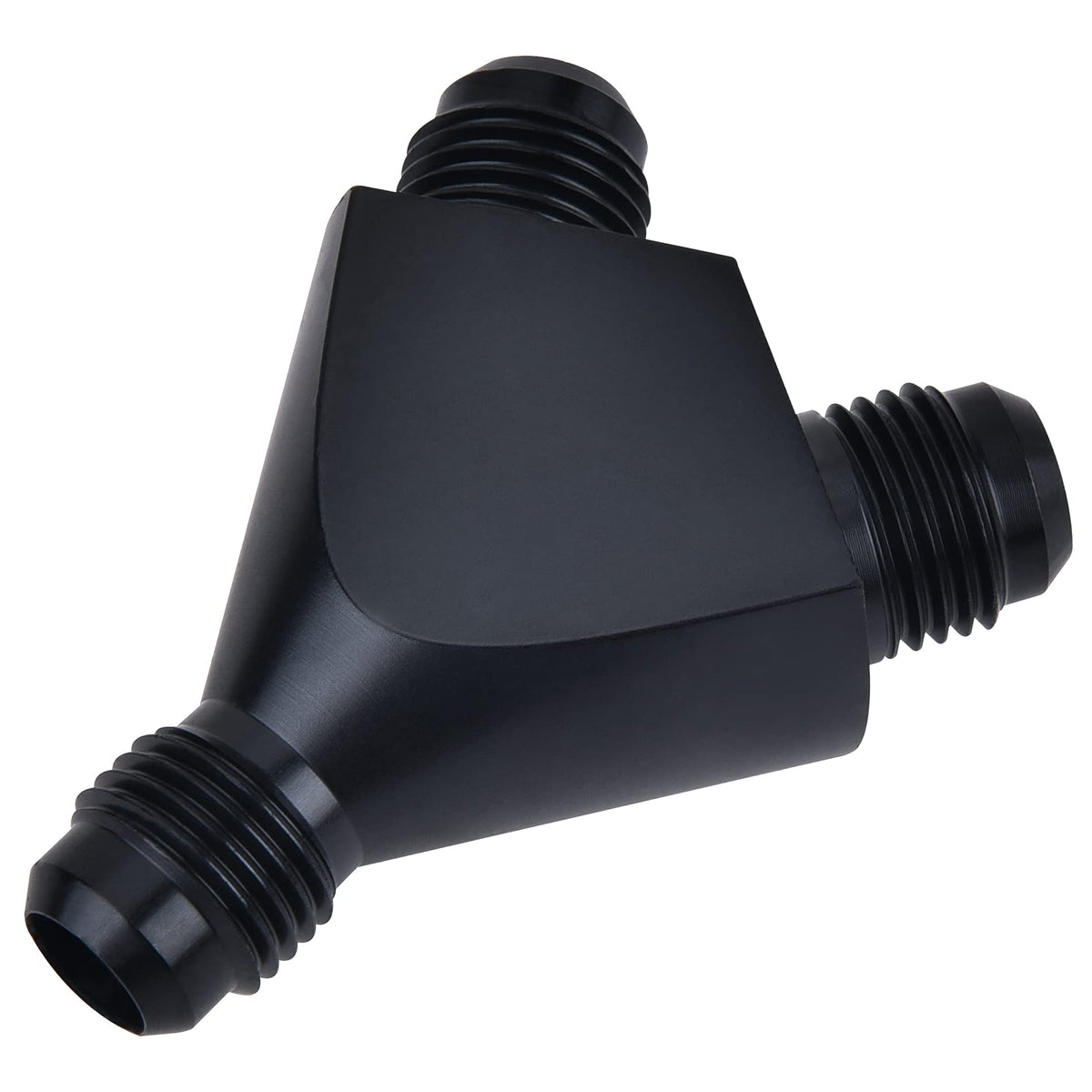 EVIL ENERGY 6AN Y-block flare fitting close-up shows rugged aluminum build for reliability.