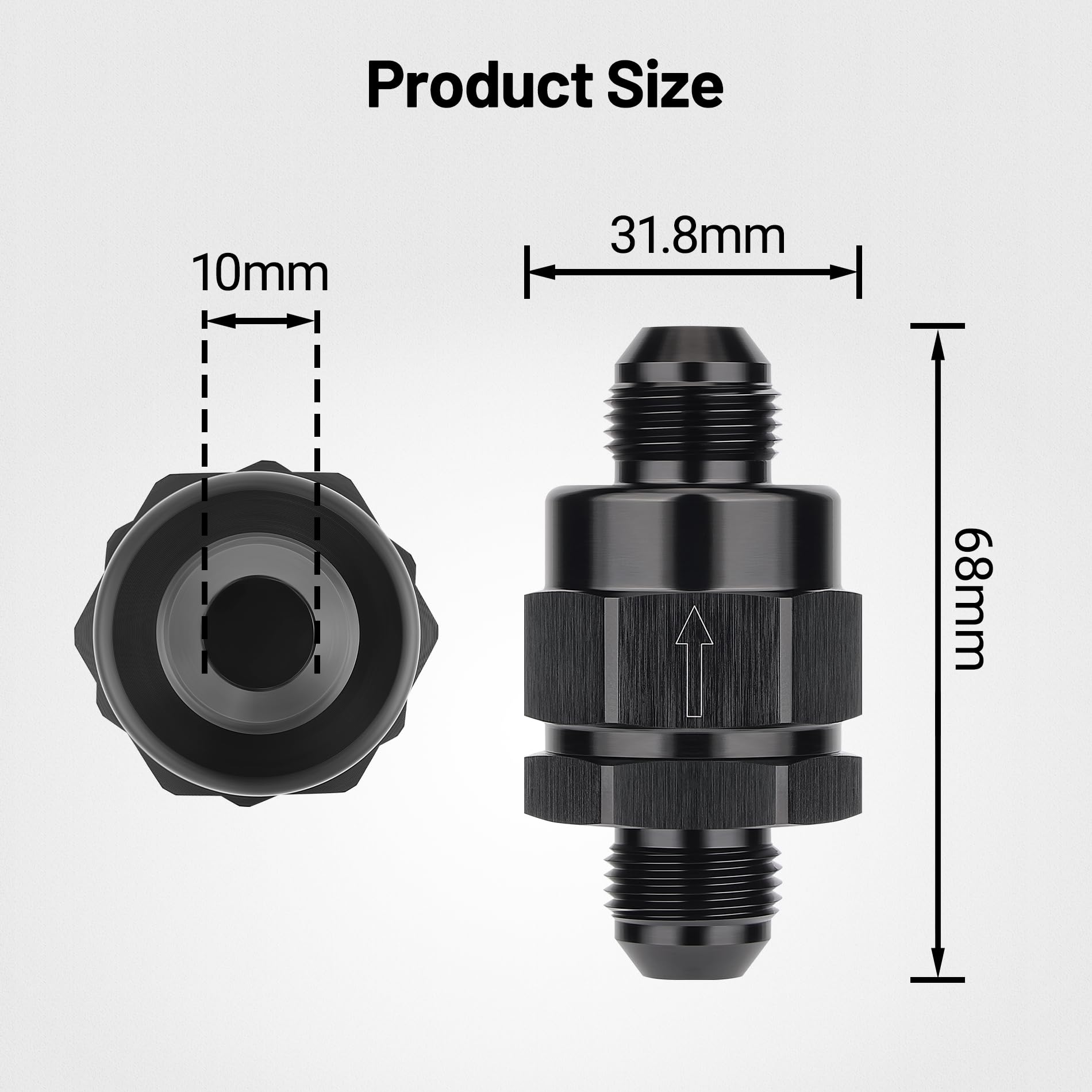 EVIL ENERGY inline check valve in aluminum black for consistent fuel flow.