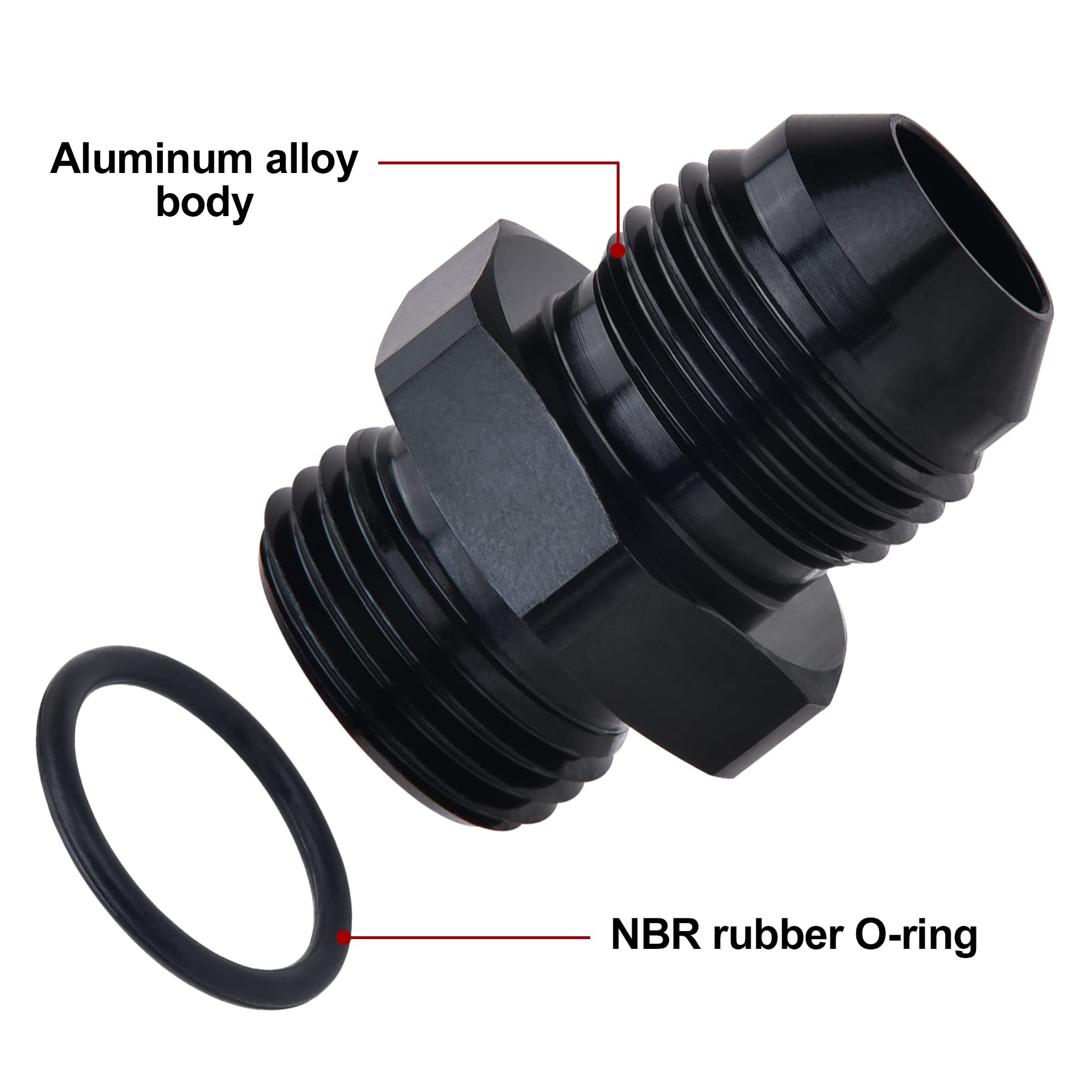 EVIL ENERGY 8AN ORB adapter in black used on fuel systems.
