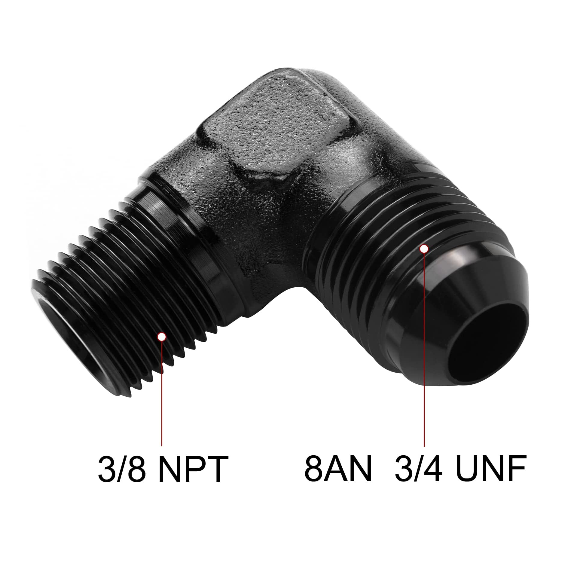 EVIL ENERGY 8AN to 38NPT male 90-degree aluminum elbow enables tight engine-bay routing